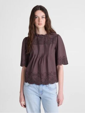 NWT madewell Embroidered Pintuck High-Neck Top